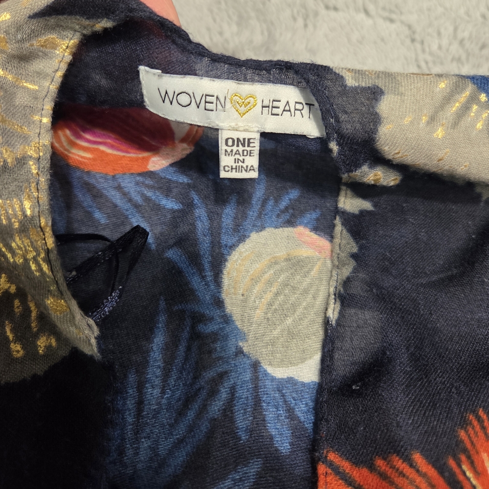 Woven Heart Navy Floral Sheer Kimono Cardigan with Red and Cream Flowers - Picture 7 of 11